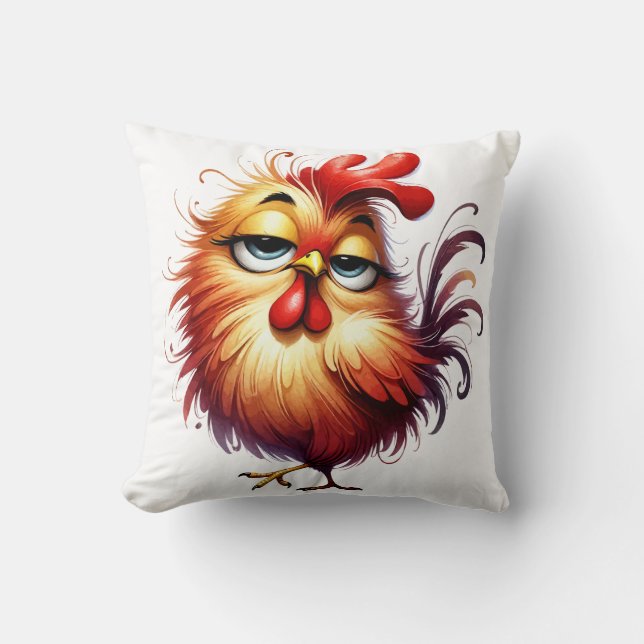 Quirky Fluffy Chicken Pillow - Whimsical Decor Kudde (Framsida)