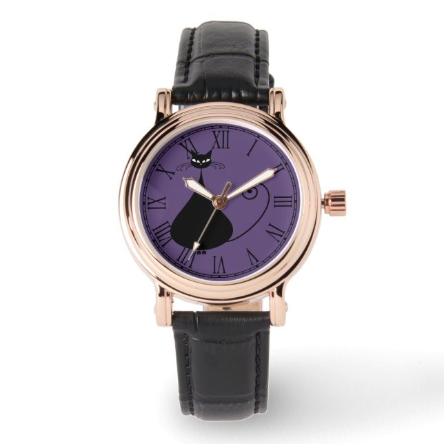 Quirky Funny Black Cat-Kattdjur Armbandsur (Framsida)