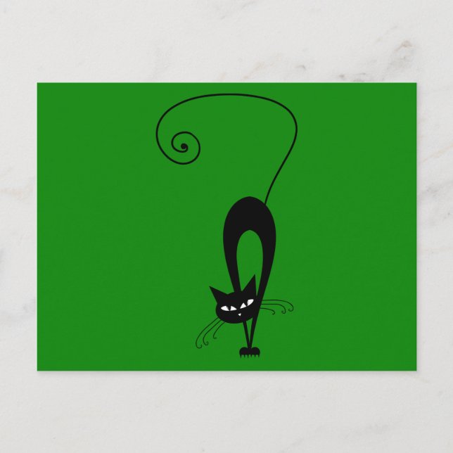 Quirky Funny Black Cat-Kattdjur Vykort (Framsida)