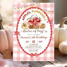 Quirky Gingham Apples Pumpkins and Bales of Hay Inbjudningar
