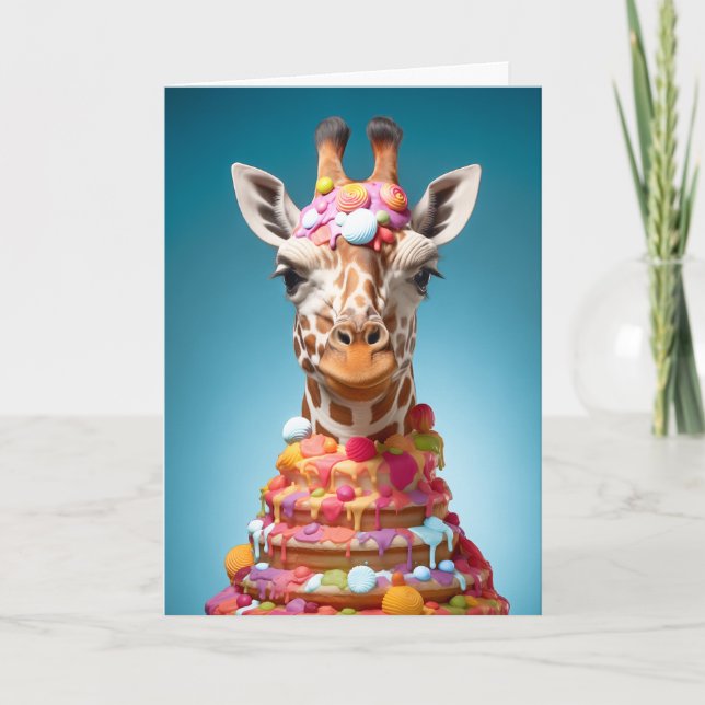 Quirky Giraffe Cake Cute Funny Animal Birthday Kort (Framsida)
