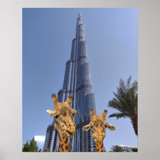 Quirky Giraffes i Burj Khalifa Wall Art Poster