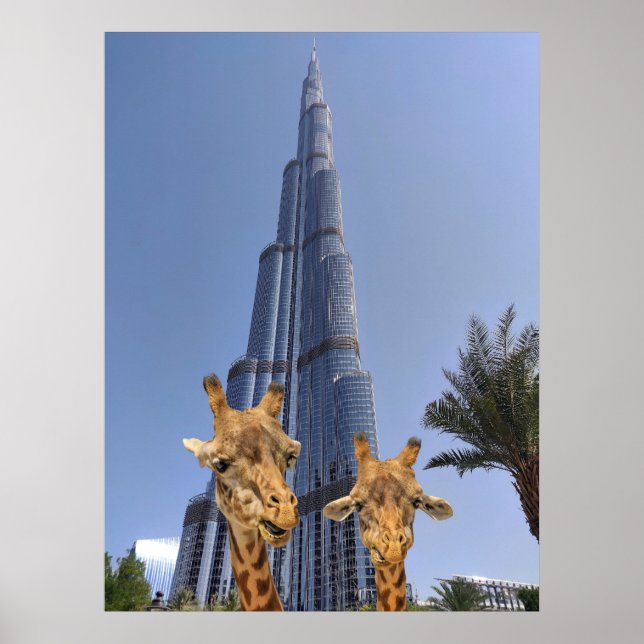 Quirky Giraffes i Burj Khalifa Wall Art Poster (Framsidan)