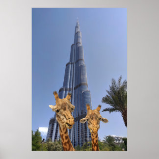 Quirky Giraffes i Burj Khalifa Wall Art Poster