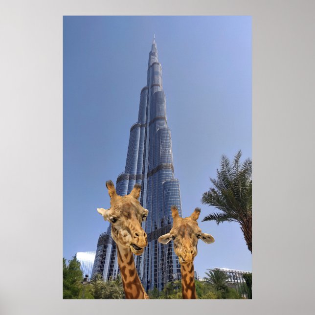 Quirky Giraffes i Burj Khalifa Wall Art Poster (Framsidan)
