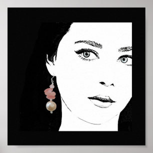 Quirky Girl ansikte mode illustrerar bra konst Poster