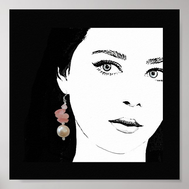 Quirky Girl ansikte mode illustrerar bra konst Poster (Framsidan)