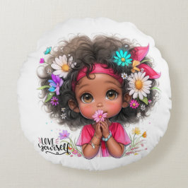 Quirky Girl Kärlek Yourself Round Pillow Rund Kudde