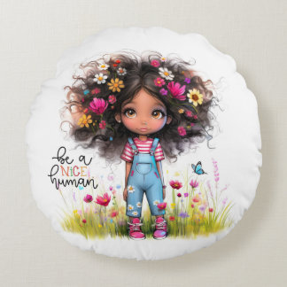 Quirky Girl Nice Human Round Pillow Rund Kudde