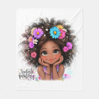 Quirky Girl Radiate Positivity Fleece Blanket