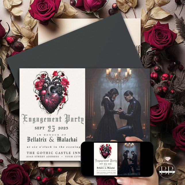 Quirky Goth Heart och Ro Crimson Inbjudningar (Skapare uppladdad)