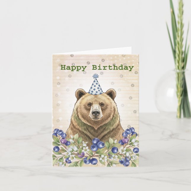 Quirky Grisly Bear med Bluebär Manar Birthday Kort (Framsida)