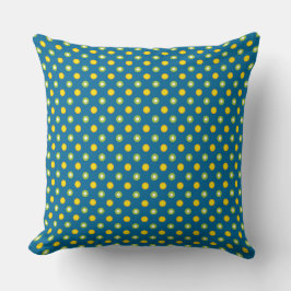 Quirky Grönt Gult Polka dots på Mörk blått Kudde