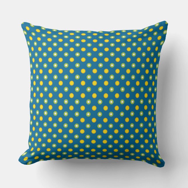 Quirky Grönt Gult Polka dots på Mörk blått Kudde (Framsida)