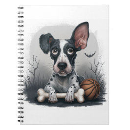 Quirky Halloween-Valp: Spottad Hund med Basketball Anteckningsbok
