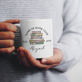 Quirky Hand Drawn Book Stack Book Club Member Kaffemugg
