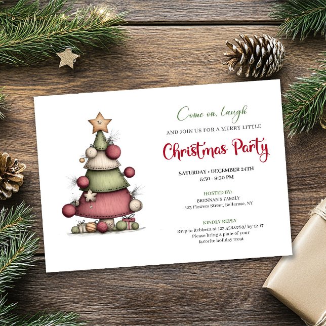 Quirky hand drawn tree festive holiday invitation inbjudningar (Quirky hand drawn tree festive holiday invitation)