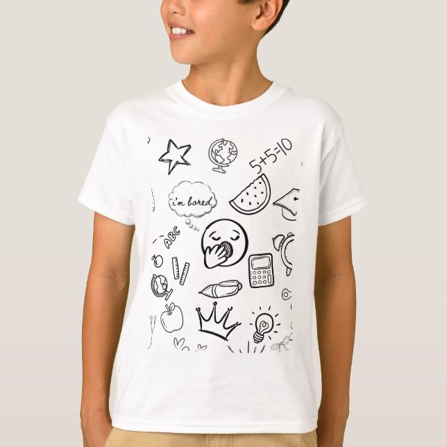 Quirky Hand plockade Doodle Mönster T Shirt (Framsida)