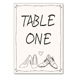 Quirky Hand plockade Doodle Shoes Photo Bröllop Bordsnummer