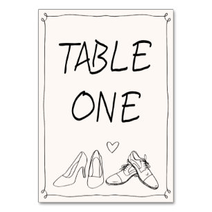Quirky Hand plockade Doodle Shoes Photo Bröllop Bordsnummer