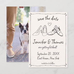 Quirky Hand plockade Doodle Shoes Photo Bröllop Spara Datumet