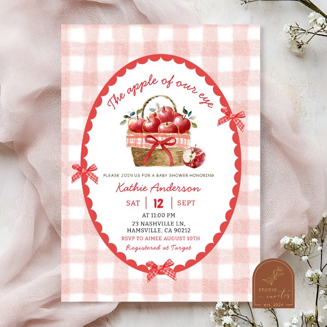 Quirky Hand plockade Illustration Apple Baby Showe Inbjudningar (Skapare uppladdad)