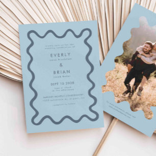 Quirky Hand plockade Line Blue Bröllop Inbjudningar