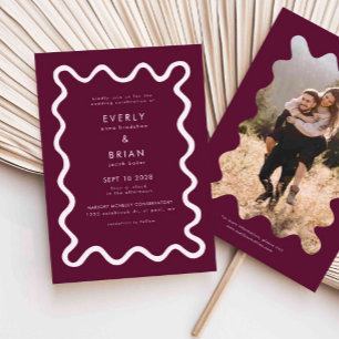 Quirky Hand plockade Line Cranberry Bröllop Inbjudningar