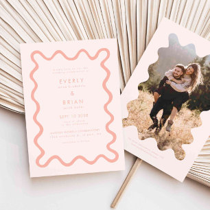 Quirky Hand plockade Line  Rosa Bröllop Inbjudningar