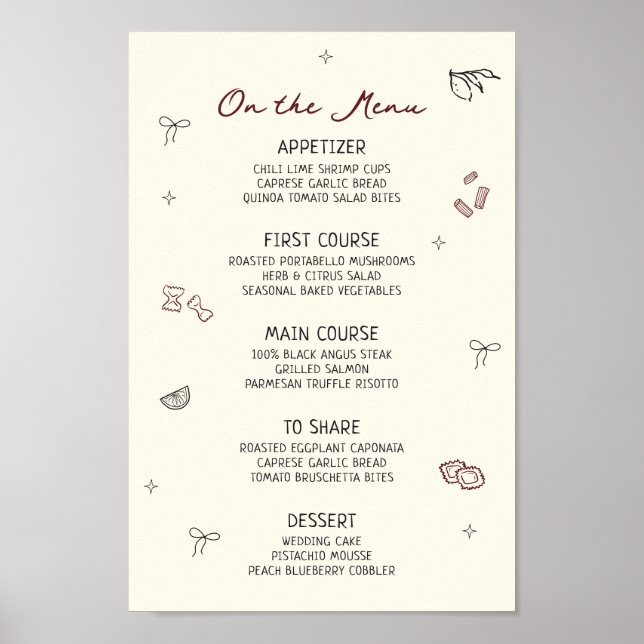 Quirky Hand plockade Maroon Menu Poster (Framsidan)