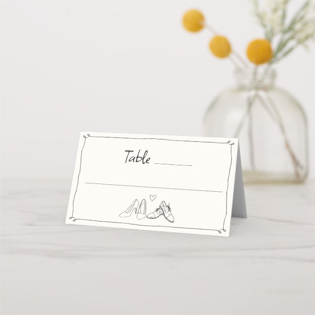 Quirky Hand plockade Shoes Doodle Bord Place Cards Placeringskort (Framsida)