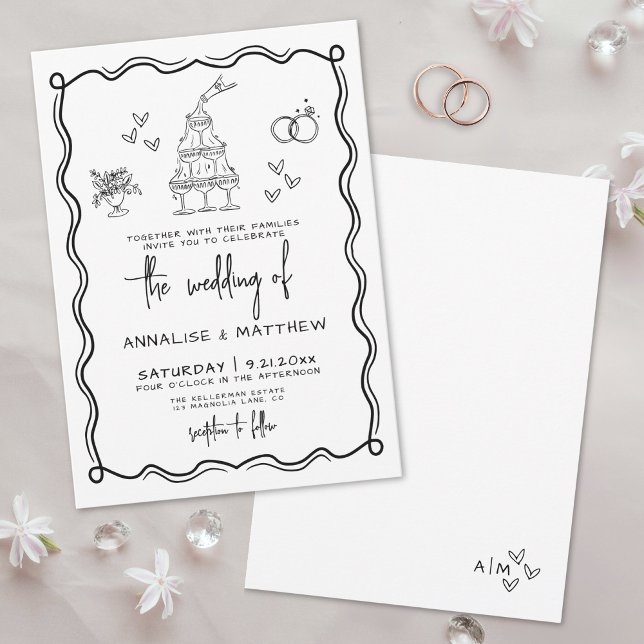 Quirky Hand plockade Whimsical Bröllop Inbjudningar (Quirky Hand Drawn Whimsical Wedding Invitation )
