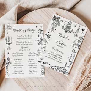 Quirky Hand plockade Whimsical Bröllopsprogram Inbjudningar
