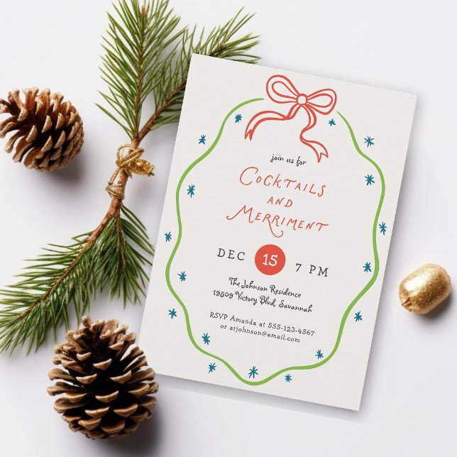 Quirky Handdrawn Doodles Festive Cocktail Party Inbjudningar (Available in both printed and instant download digital formats.)