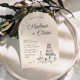 Quirky Handskriftlig Illustrated Arch Bröllop Inbjudningar