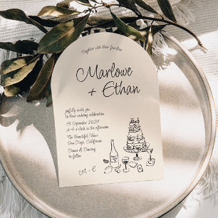 Quirky Handskriftlig Illustrated Arch Bröllop Inbjudningar