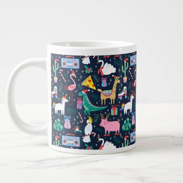 Quirky Helgdag Animals och Icons Mönster Jumbo Mugg (Vänster)
