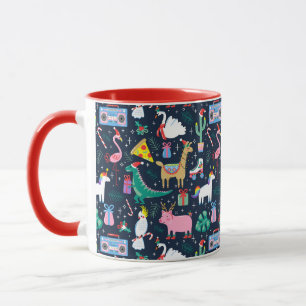 Quirky Helgdag Animals och Icons Mönster Mugg