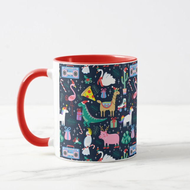 Quirky Helgdag Animals och Icons Mönster Mugg (Vänster)