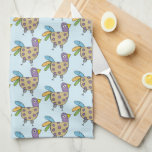 Quirky Hen Doodle Mönster Kökshandduk<br><div class="desc">Färgfull upprepning mönster av en höna på ljusblå bakgrund.</div>