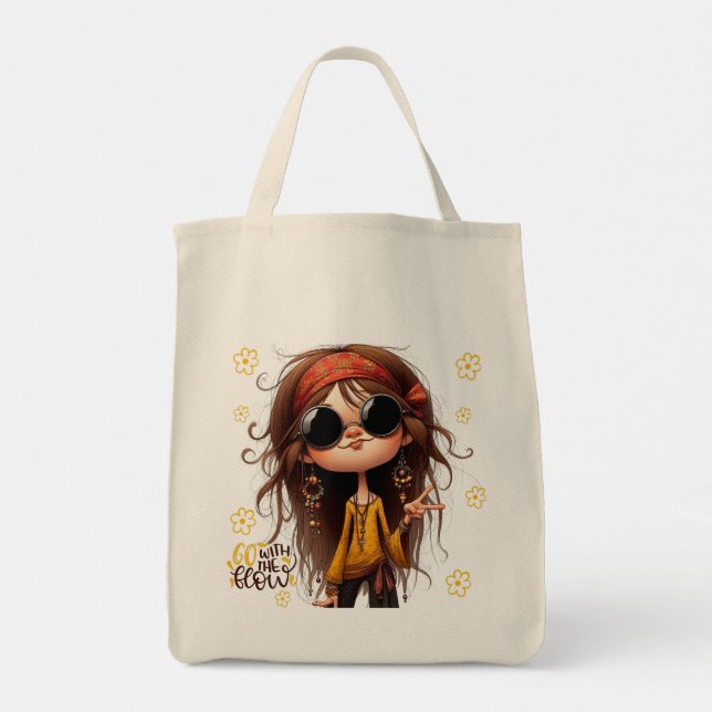 Quirky Hippie Dam Flow Tote Bag Tygkasse (Baksida)