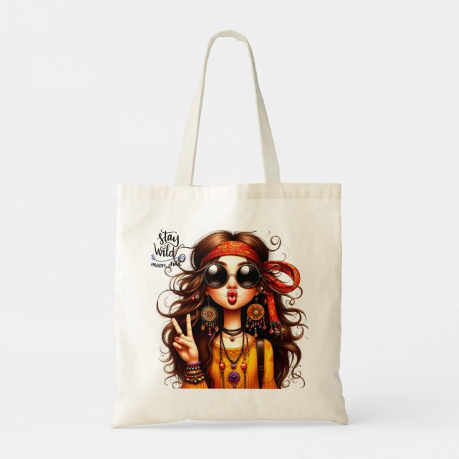 Quirky Hippie Dam Konstig Stanna Tote Bag Tygkasse (Baksida)