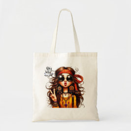 Quirky Hippie Dam Konstig Stanna Tote Bag Tygkasse
