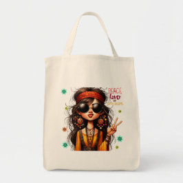 Quirky Hippie Dam Peace Tote Bag Tygkasse