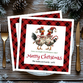 Quirky holiday chickens napkin set name personaliz pappersservett