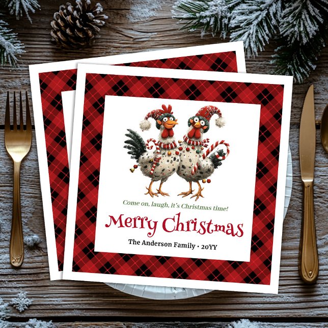 Quirky holiday chickens napkin set name personaliz pappersservett (Quirky holiday chickens napkin set name personalized)