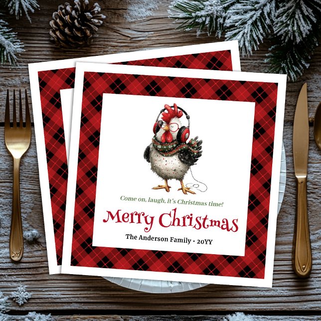 Quirky holiday chickens personalized name napkins pappersservett (Quirky holiday chickens personalized name napkins)