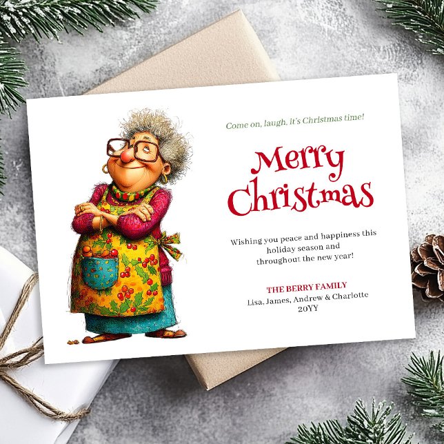 Quirky Holiday Woman Digital Custom Christmas Card Julkort (Quirky Holiday Woman Digital Custom Christmas Card)