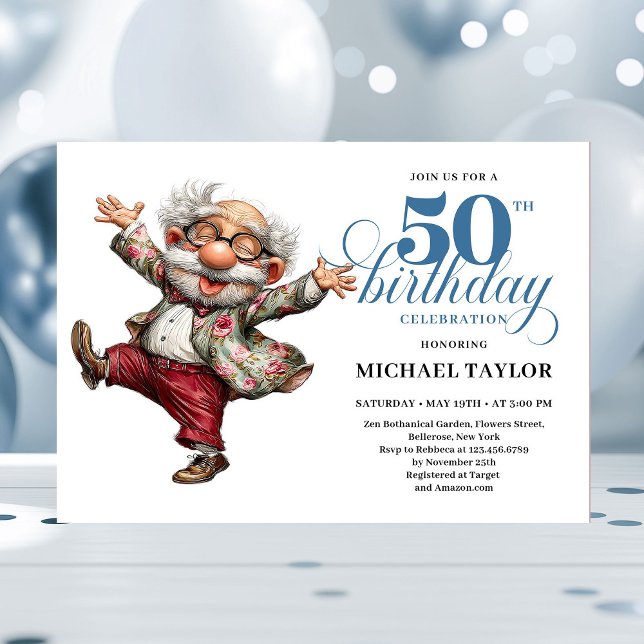 Quirky Humor Man 50 Birthday Celebration Invite Inbjudningar (Quirky Humor Man 50 Birthday Celebration Invite)