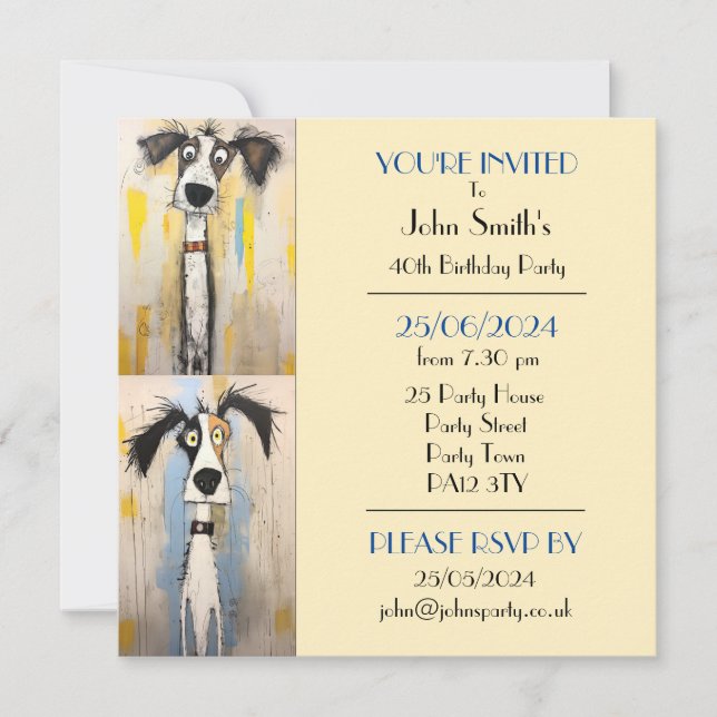 Quirky Hund-Födelsedagsfest Inbjudningar (Framsida)